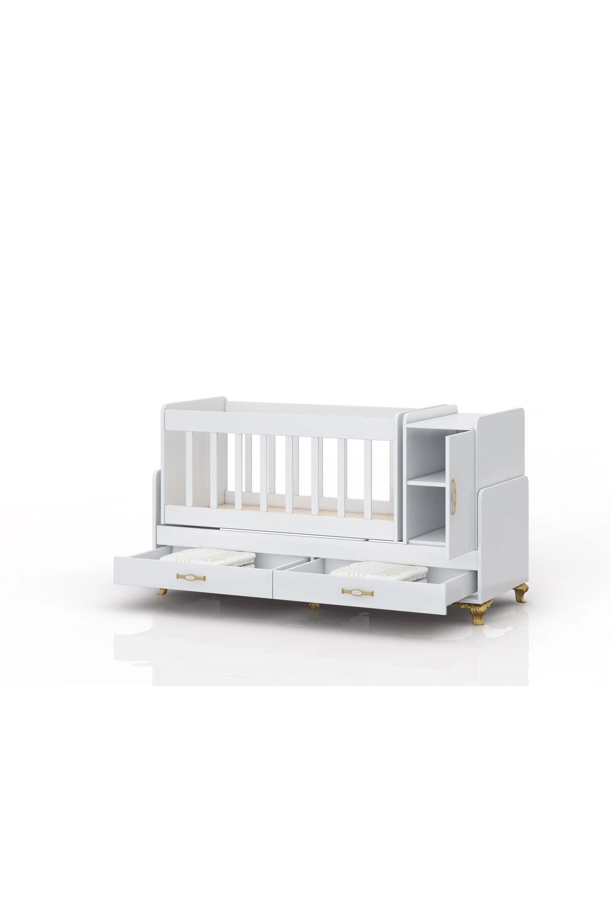 2 Çekmeceli 1 Kapaklı Karyola Olabilen Sallanır Bebek Beşiği Mavi Uyku Setli Bebek Odası Takımı-5