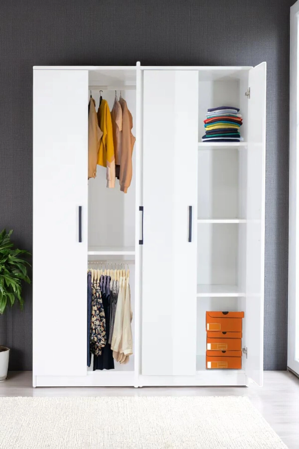 4 Kapılı Beyaz Gardırop Dolap T-900 120 X 174 X 45-1