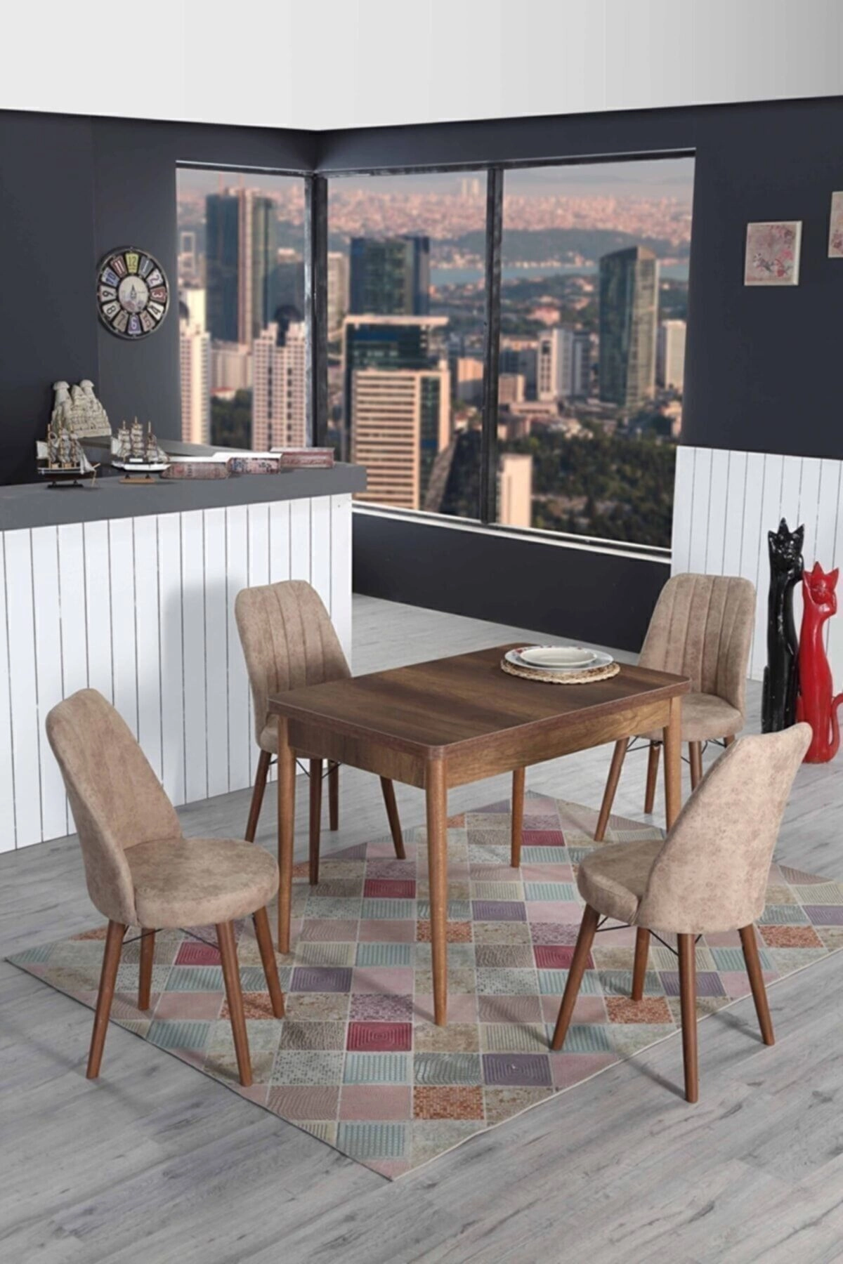 4 Kişilik Sabit Masa Sandalye Takımı Mutfak Masası 70x110-0