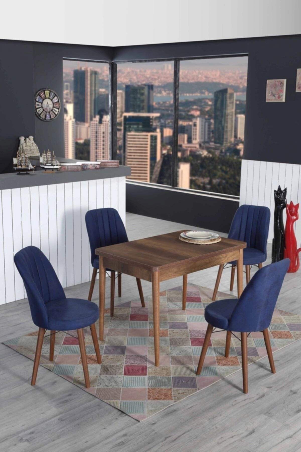 4 Kişilik Sabit Masa Sandalye Takımı Mutfak Masası 70x110 Masa Takımı-0
