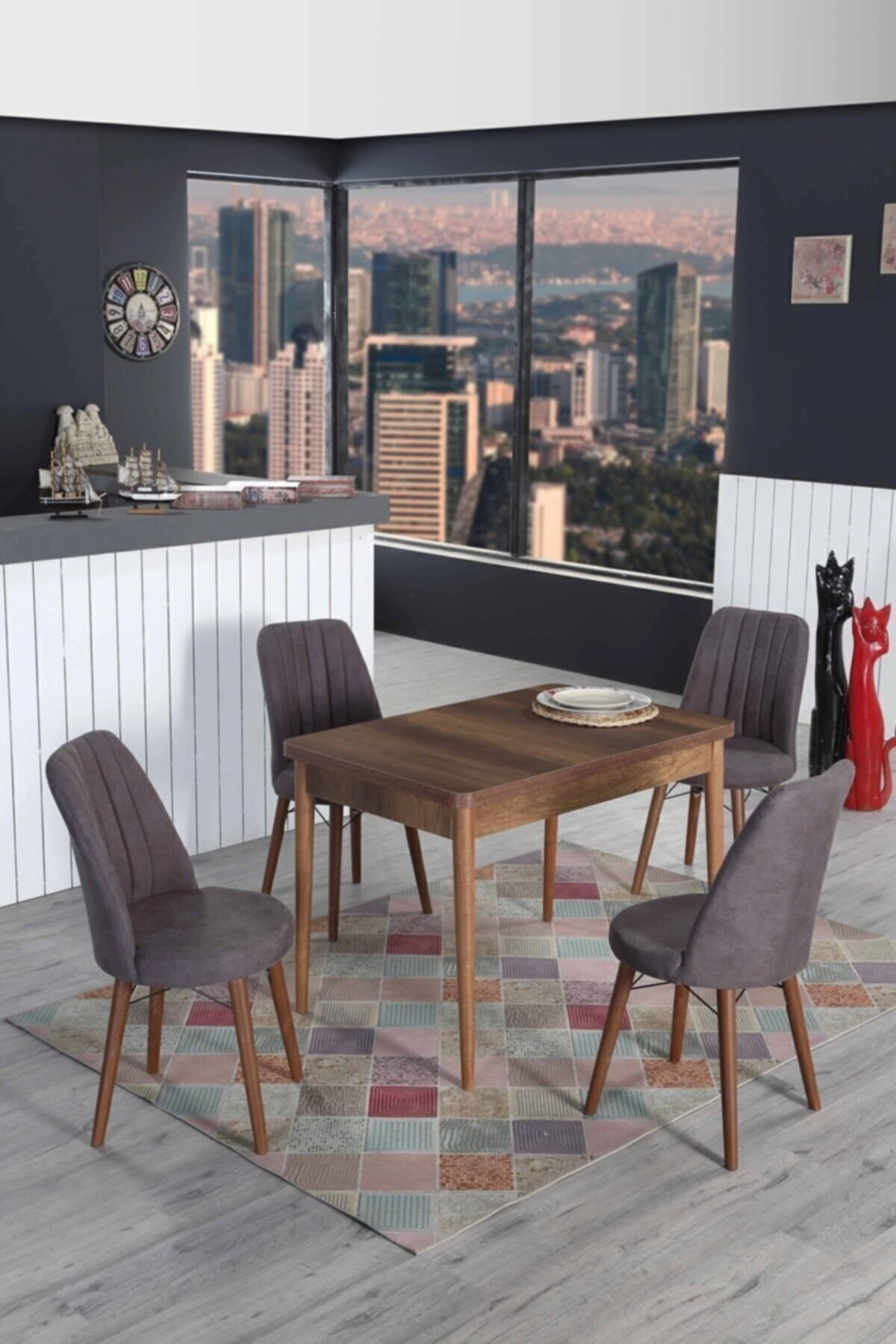 4 Kişilik Sabit Masa Sandalye Takımı Mutfak Masası 70x110 Masa Takımı-0