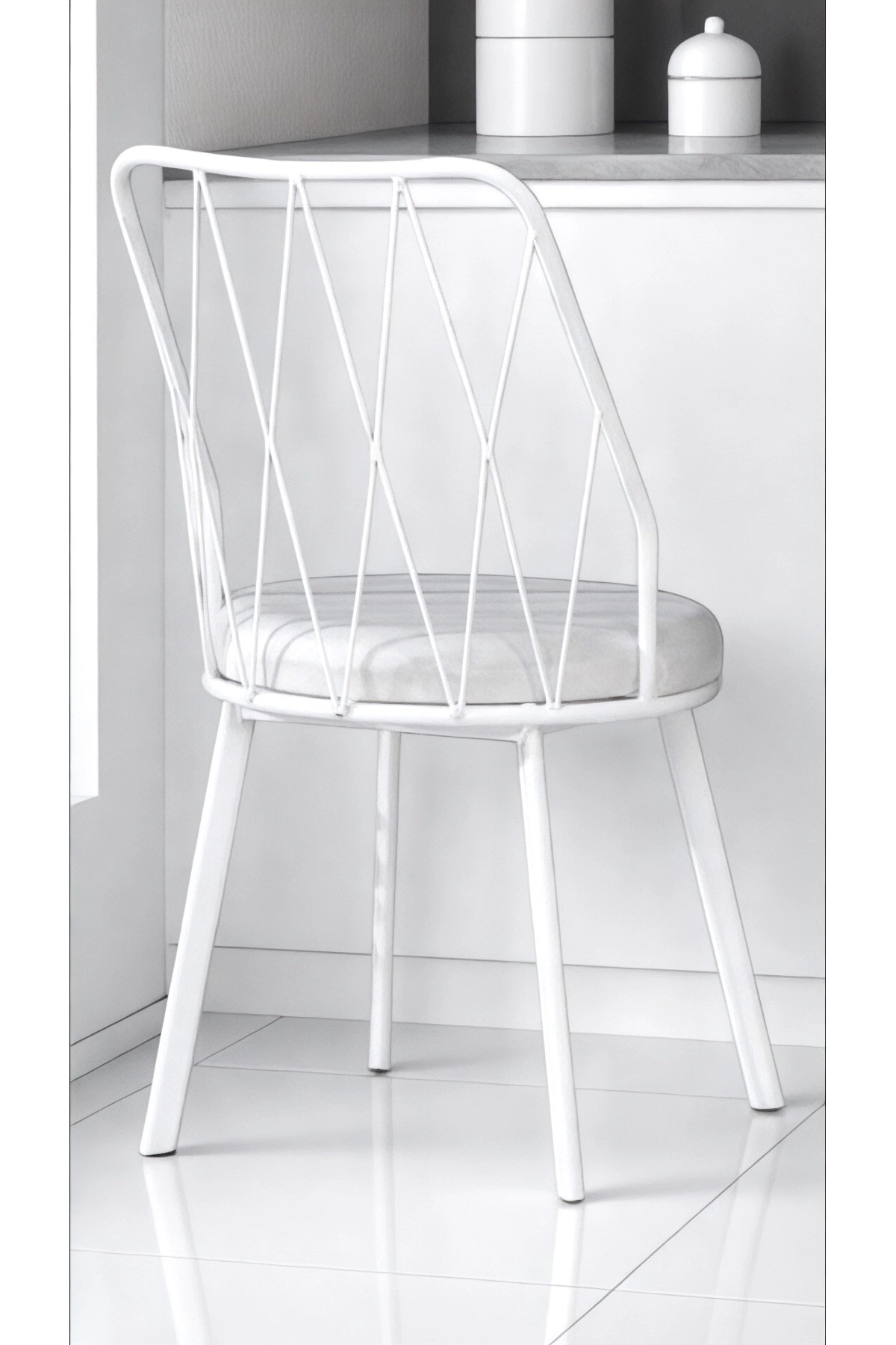 6 Adet Beyaz Yıldız Metal Tel Sandalye Mutfak Cafe Sandalyesi-1