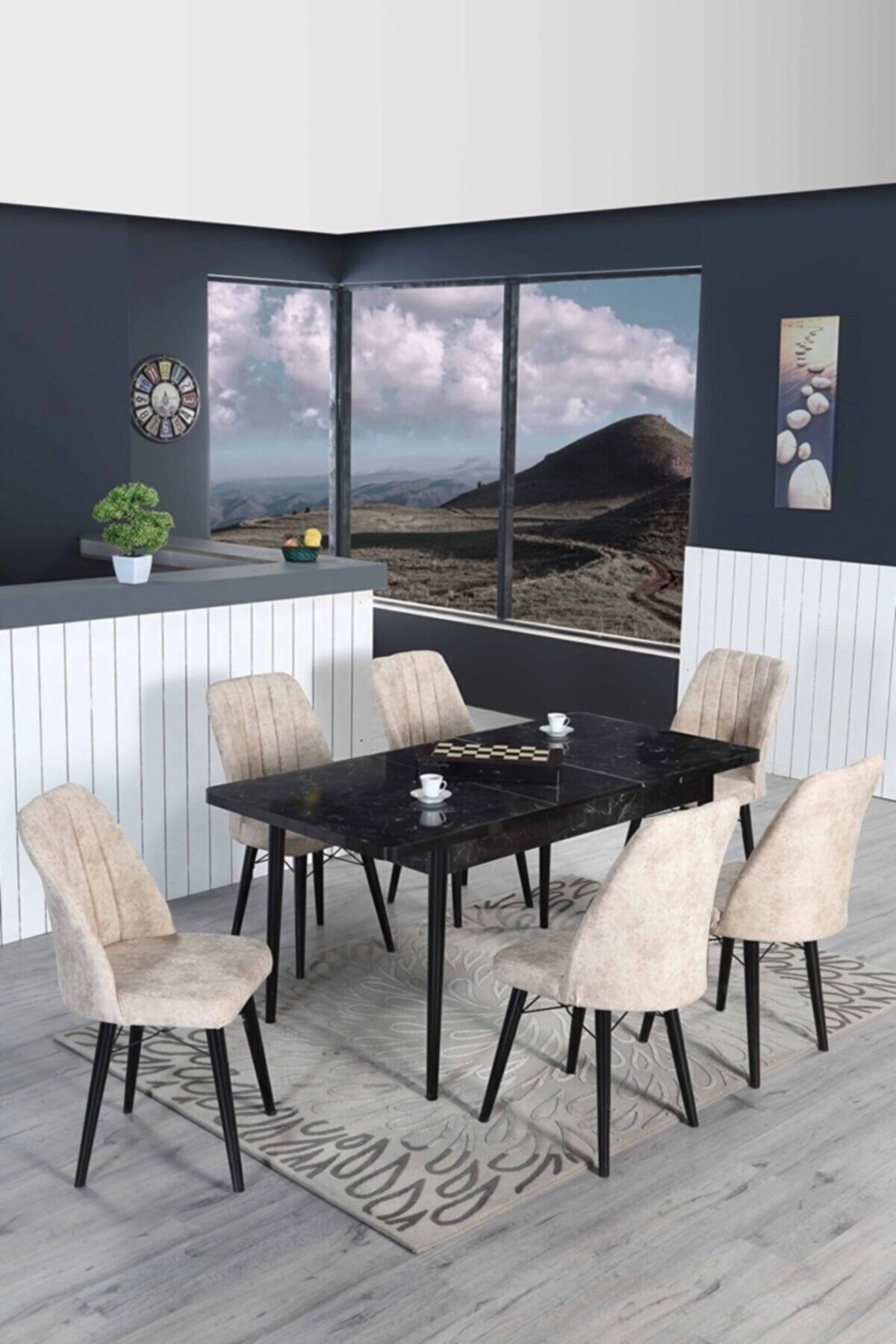 6 Kişilik Açılır Masa Sandalye Takımı Mutfak Masası Takımı Yemek Masası Salon Masası-0