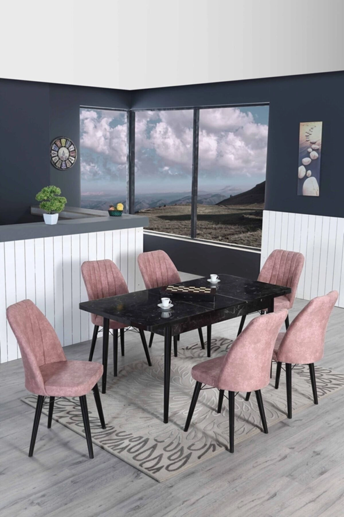 6 Kişilik Açılır Masa Sandalye Takımı Mutfak Masası Takımı Yemek Masası Salon Masası-0