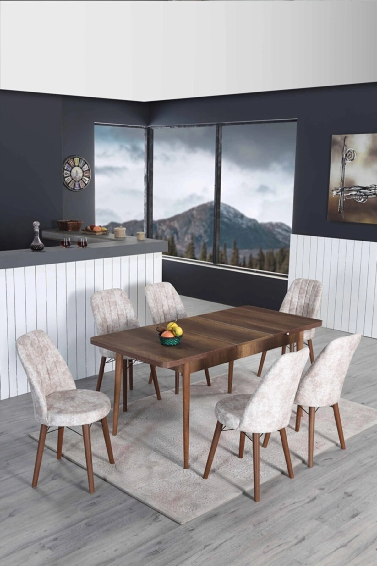 6 Kişilik Masa Sandalye Takımı Açılır Mutfak Masası Takımı Yemek Masası-0