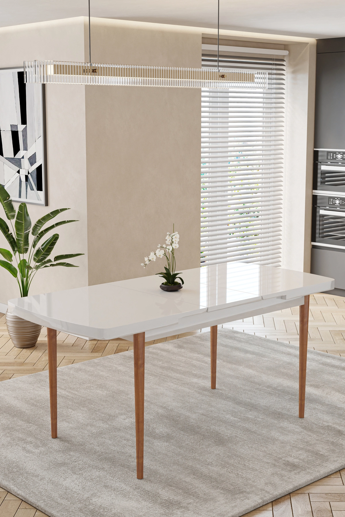 80x170CM Mutfak Masası Takımı | 4 Kişilik Açılır Masa Sandalye Takımı - Beyaz Masa- Krem-1