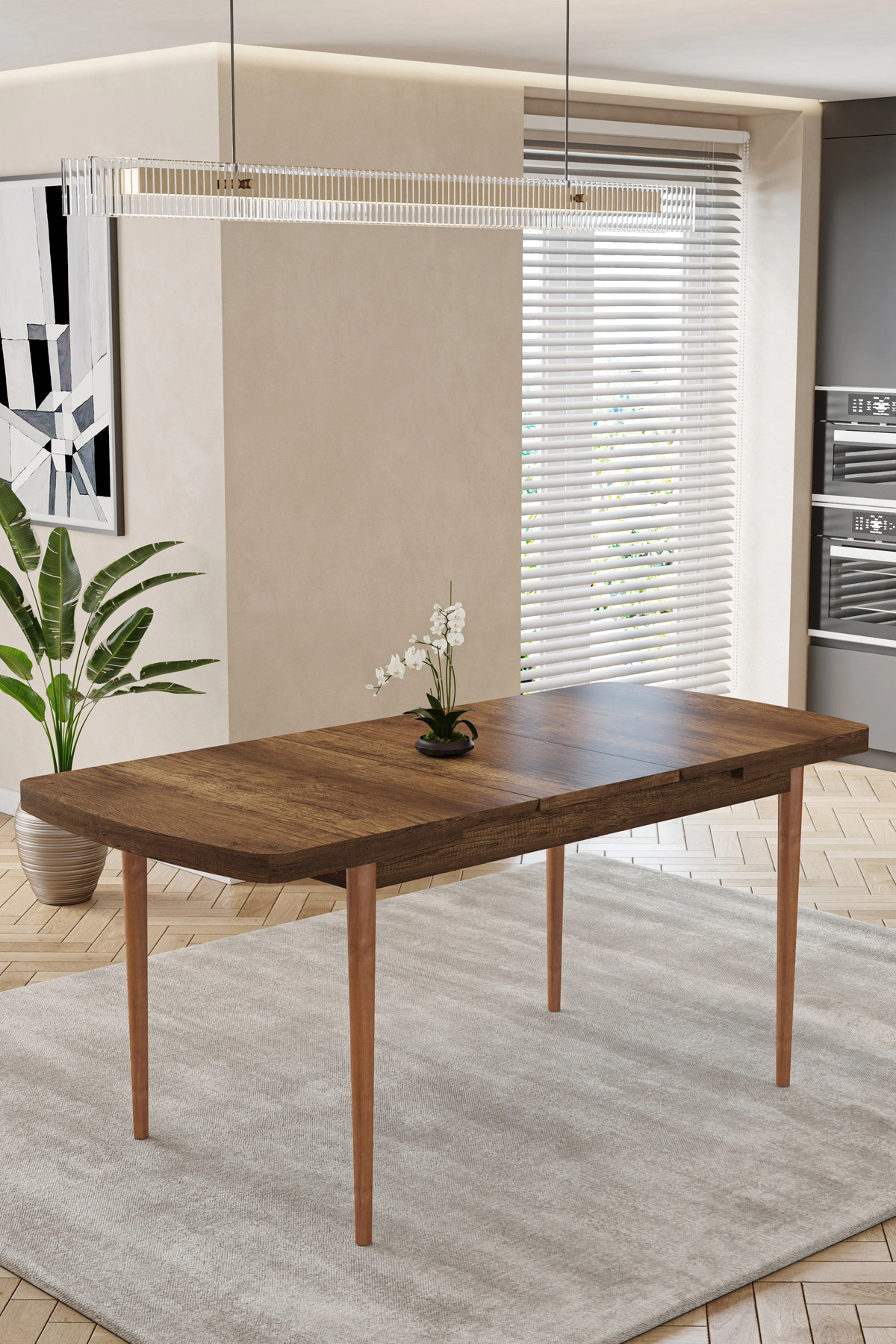 80x170CM Mutfak Masası Takımı | 4 Kişilik Açılır Masa Sandalye Takımı - Ceviz Masa - Antrasit-1