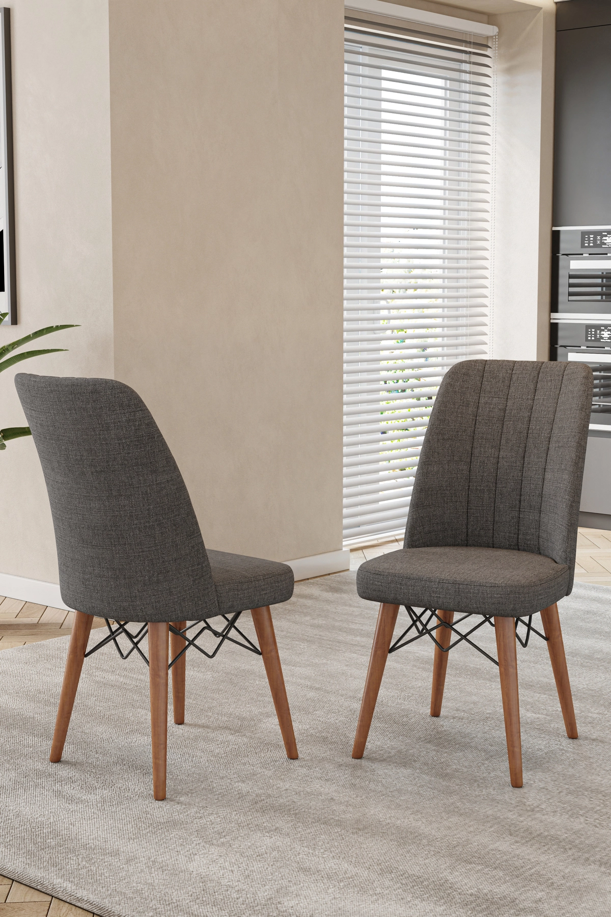 80x170CM Mutfak Masası Takımı | 4 Kişilik Açılır Masa Sandalye Takımı - Ceviz Masa - Antrasit-2