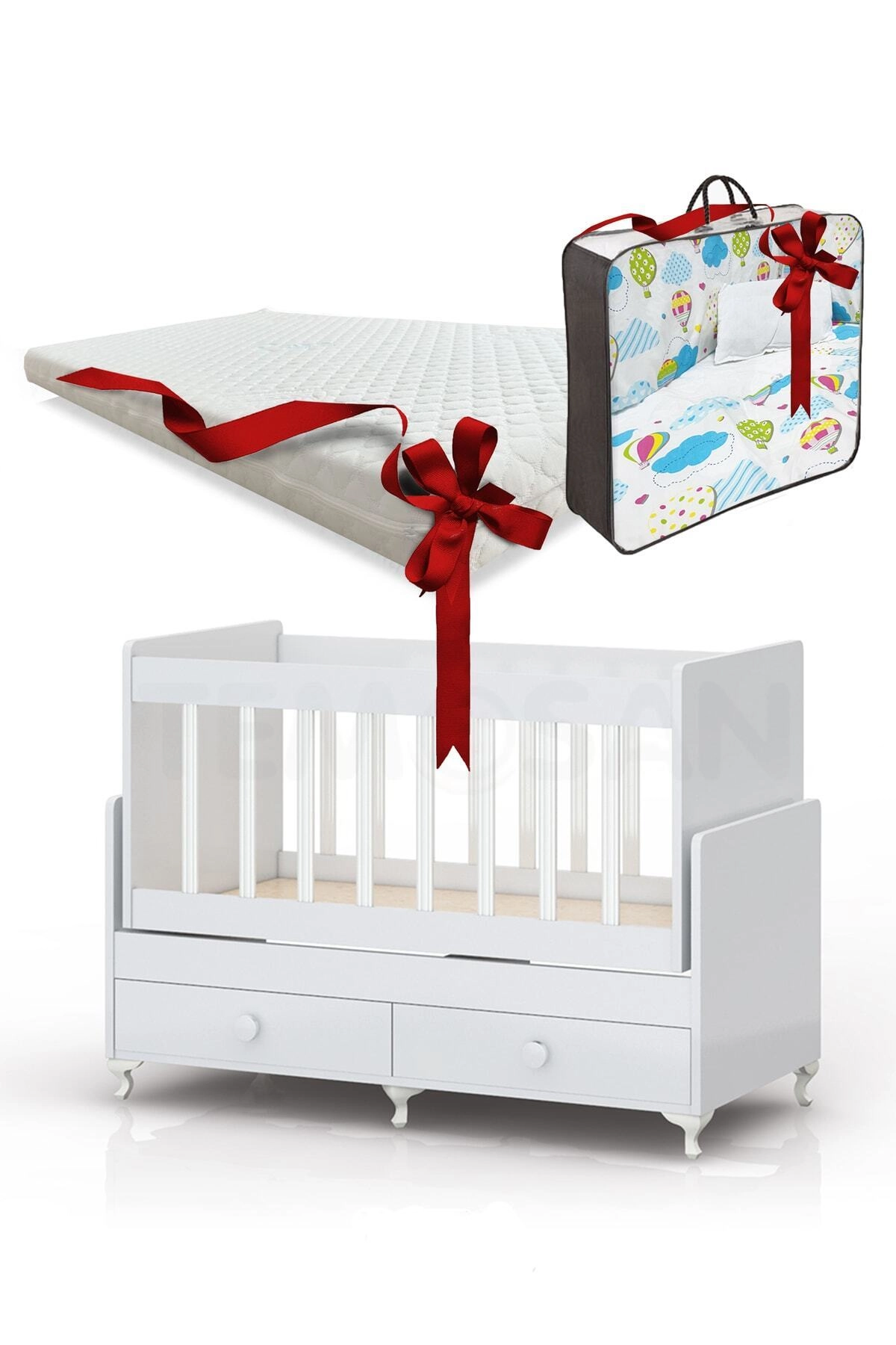 Anne Yanı Sallanır Bebek Beşiği, Gri Uyku Setli, Yataklı, Çekmeceli 60 X 120-0