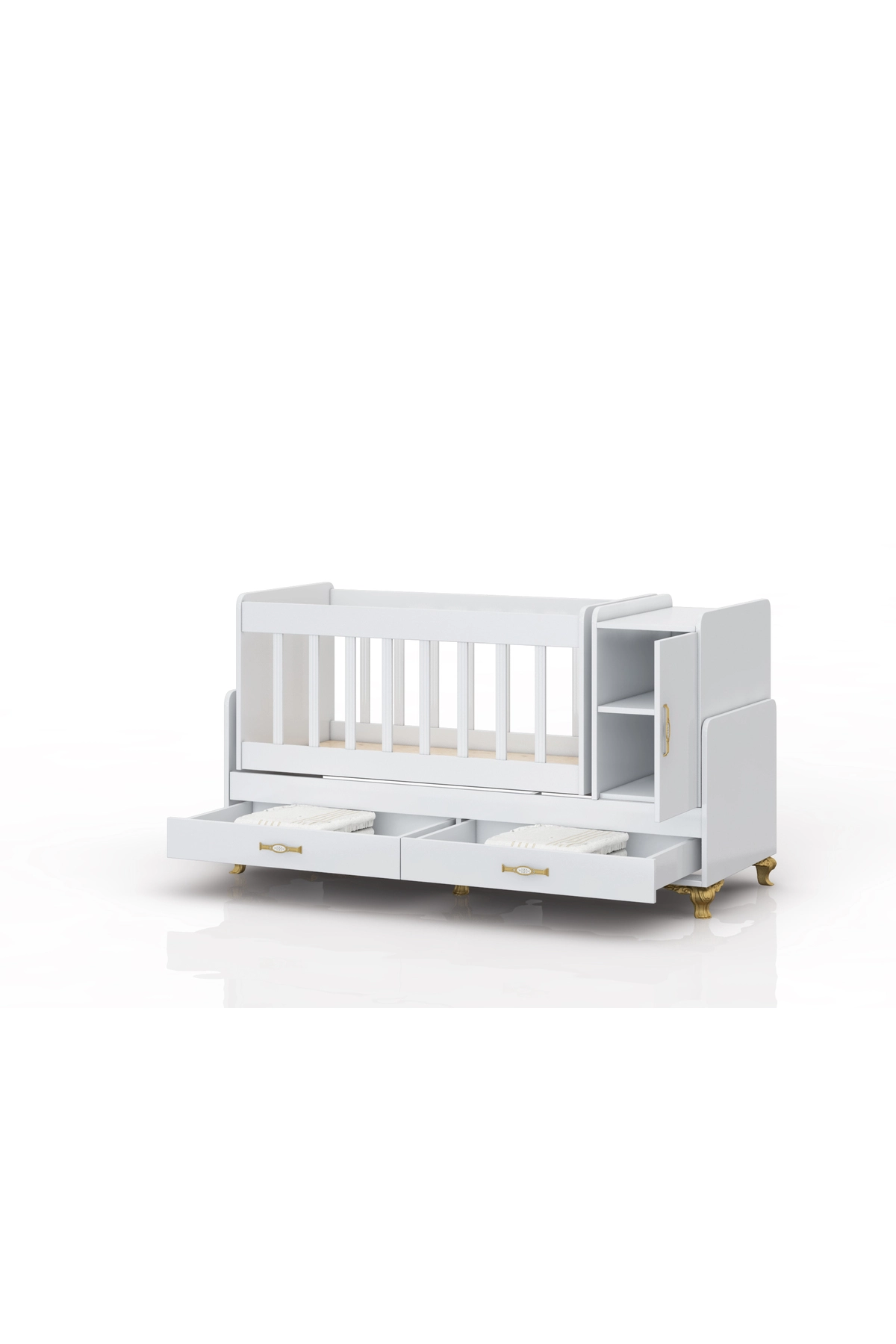 Anne Yanı, Sallanır, Büyüyen Bebek Beşiği, Mavi Uyku Setli Kapaklı, Çekmeceli 60 x 120-2