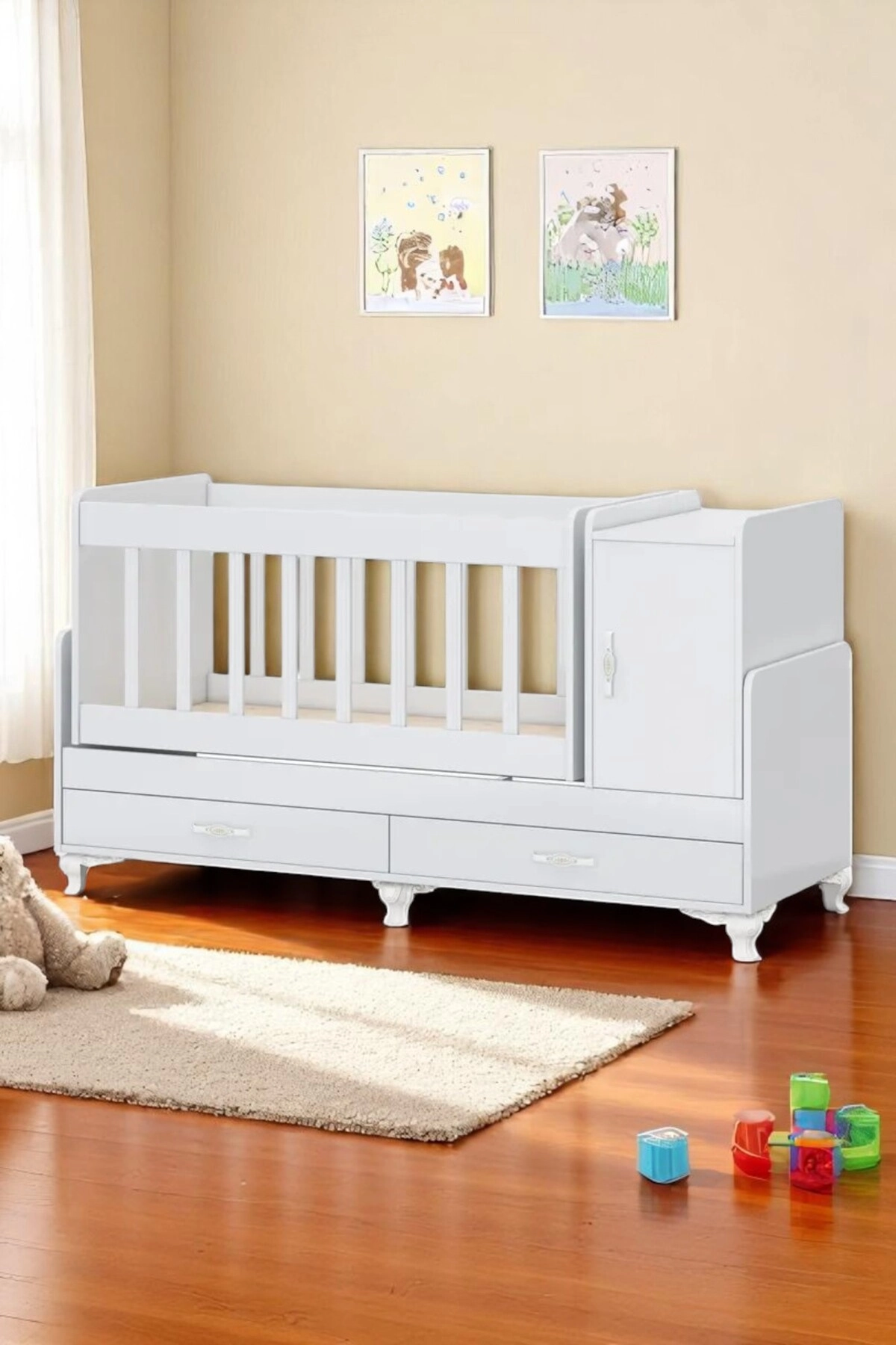 Anne Yanı, Sallanır, Büyüyen Bebek Beşiği, Yataklı, Mavi Uyku Setli, Çekmeceli, Kapaklı 60 X 120-1