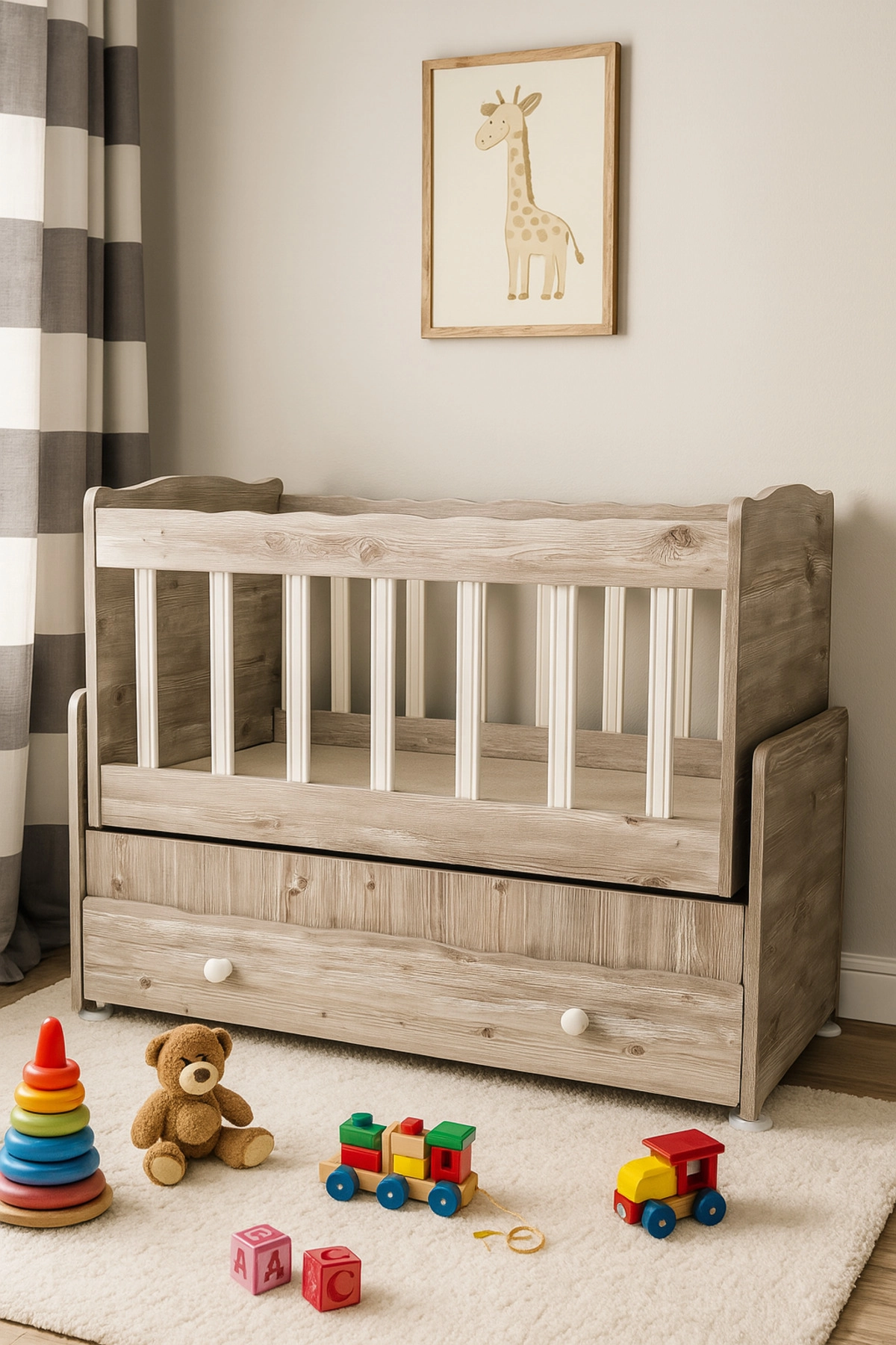 Çekmeceli Sallanır Anne Yanı Bebek Odası Takımı Beşik 50 x 100 Gardırop 120 X 174 X 45-1