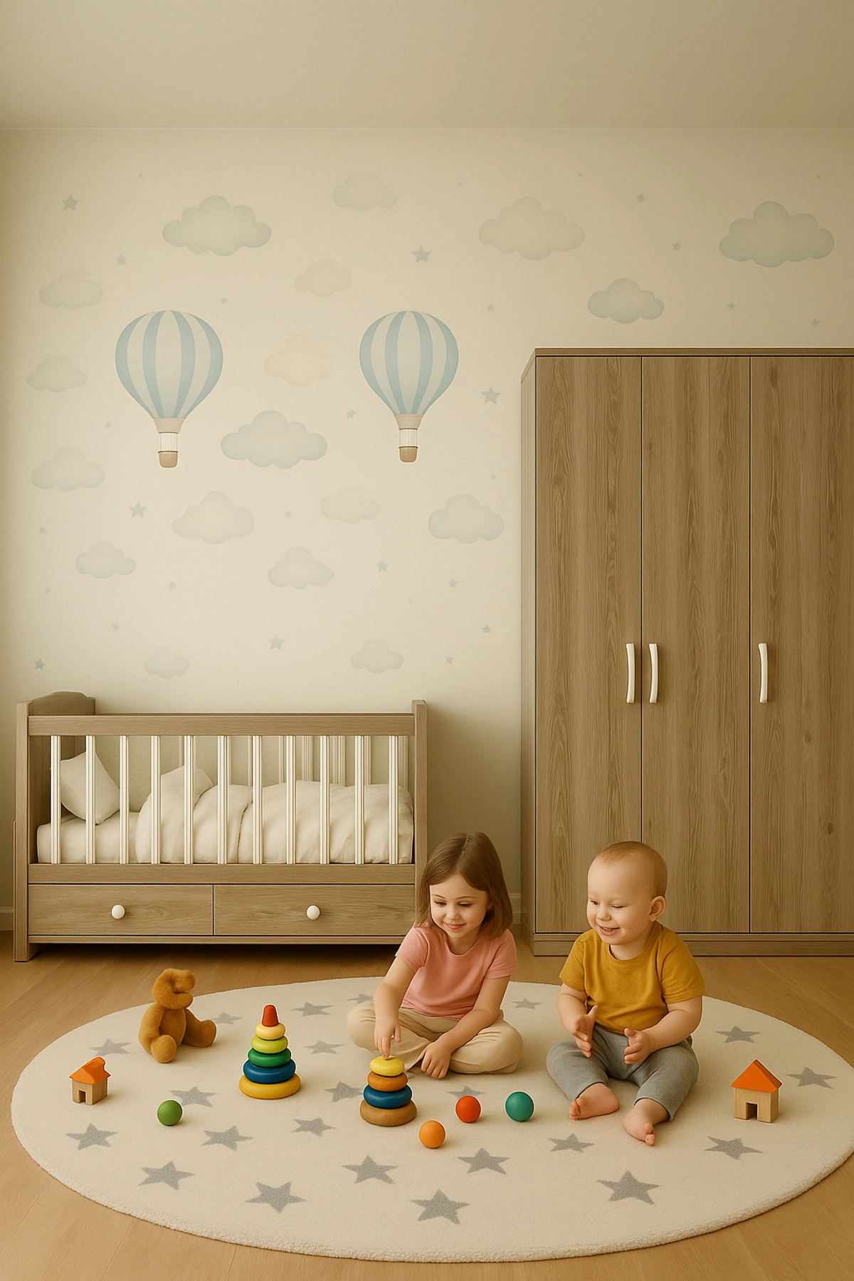 Çekmeceli Sallanır Anne Yanı Bebek Odası Takımı Beşik 50 x 100 Gardırop 120 X 174 X 45-2