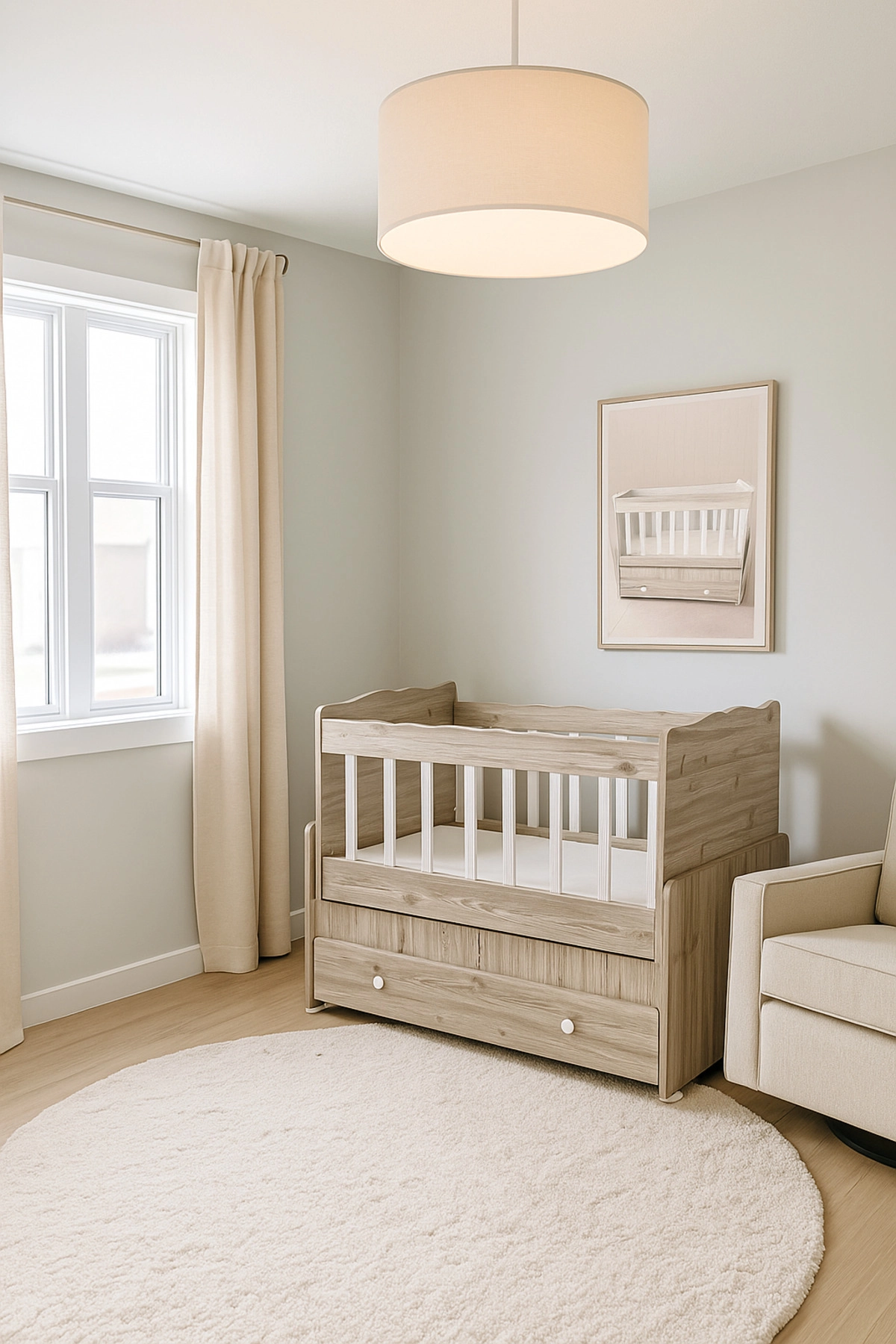 Çekmeceli Sallanır Anne Yanı Bebek Odası Takımı Beşik 50 x 100 Gardırop 120 X 174 X 45-4