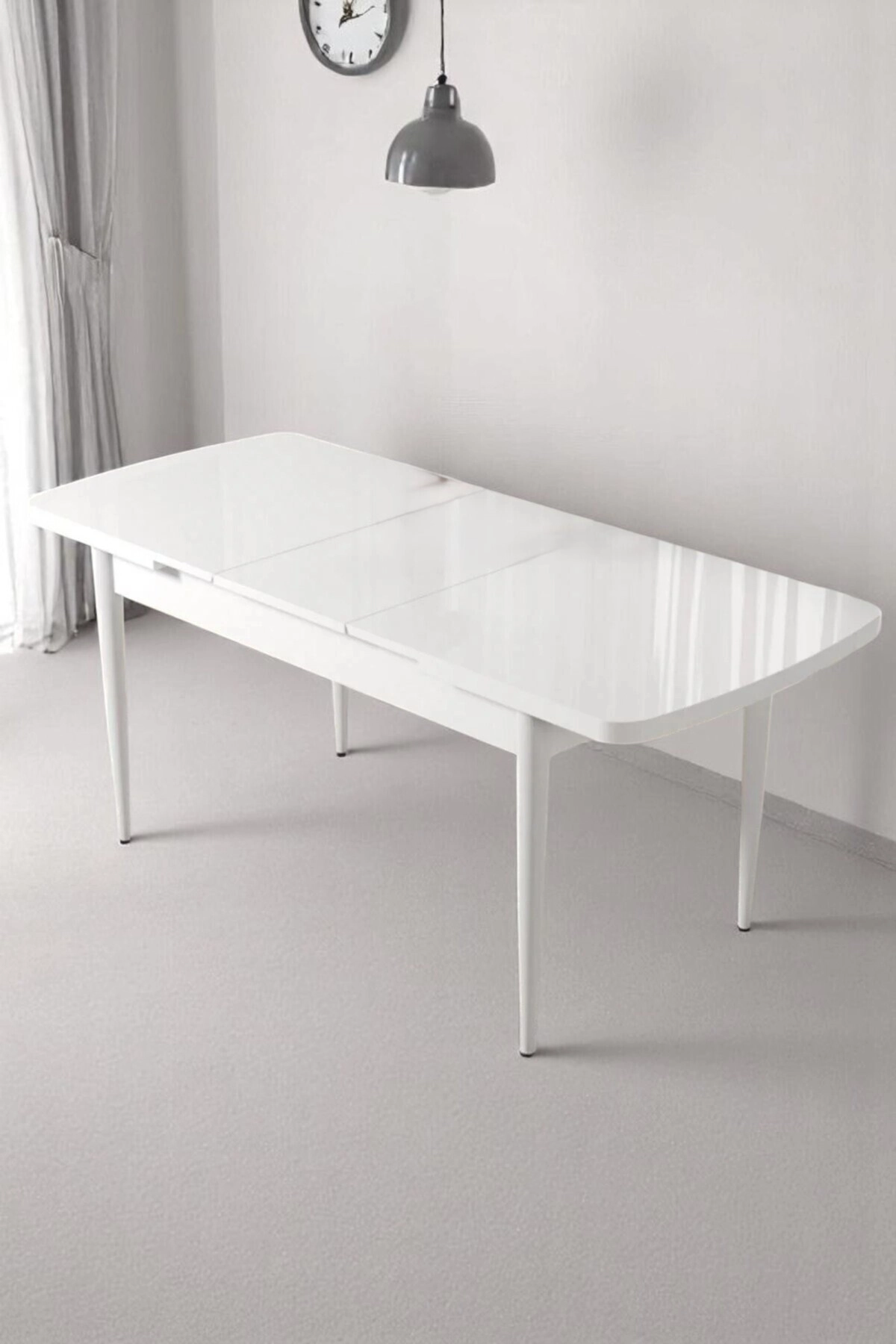 Florn Beyaz 80 x 132 Açılabilen MDF Masa Metal Ayaklı Mutfak Masası Takımı 4 Krem Sandalye-1