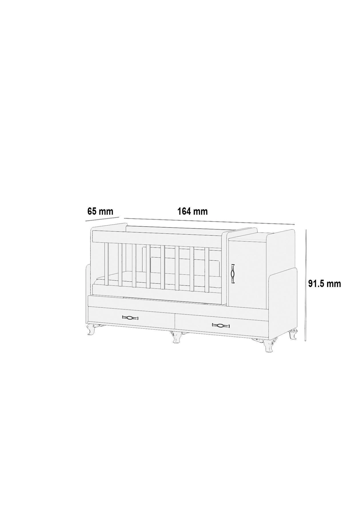 Karyola Olabilen Sallanır Bebek Beşiği Yataklı Sarı Uyku Setli Kapaklı ve Çekmeceli 60 X 120-4