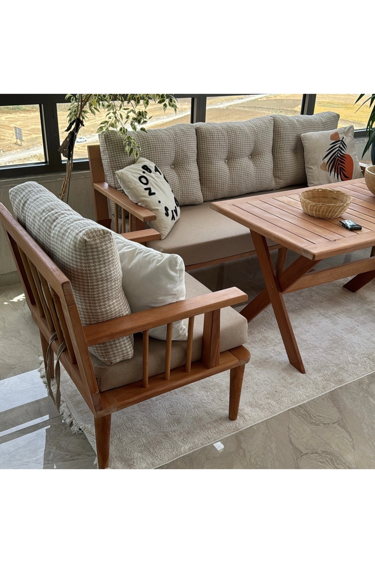 Masif Ahşap Bahçe Balkon takımı MASA YOK-3