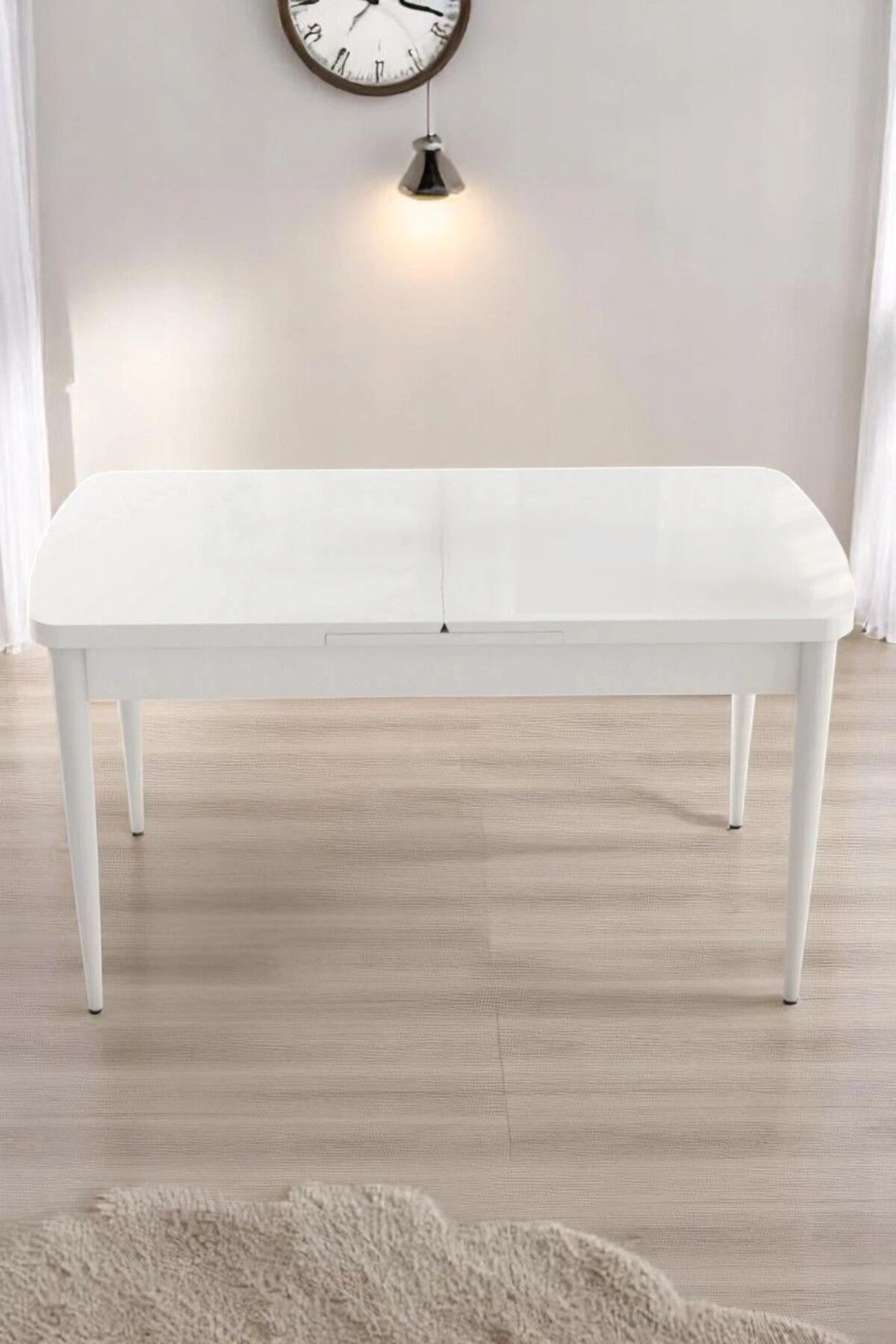 Milas Serisi 80 x 132 Açılabilen Beyaz MDF Mutfak Masası, Yemek Masası Metal Ayak-0