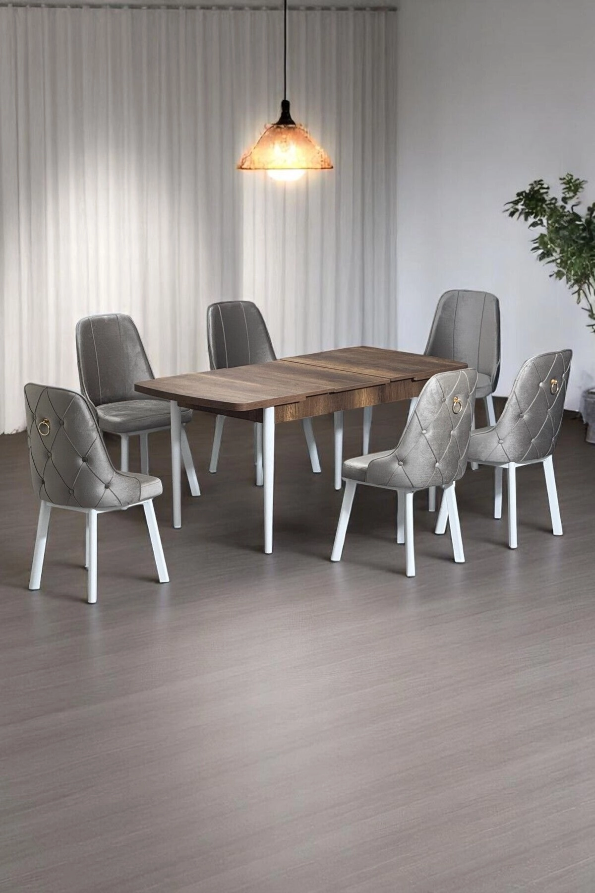Minel Açılabilen Metal Ayak MDF Mutfak Masası Takımı 6 Cappucino Sandalye 80 x 132-0