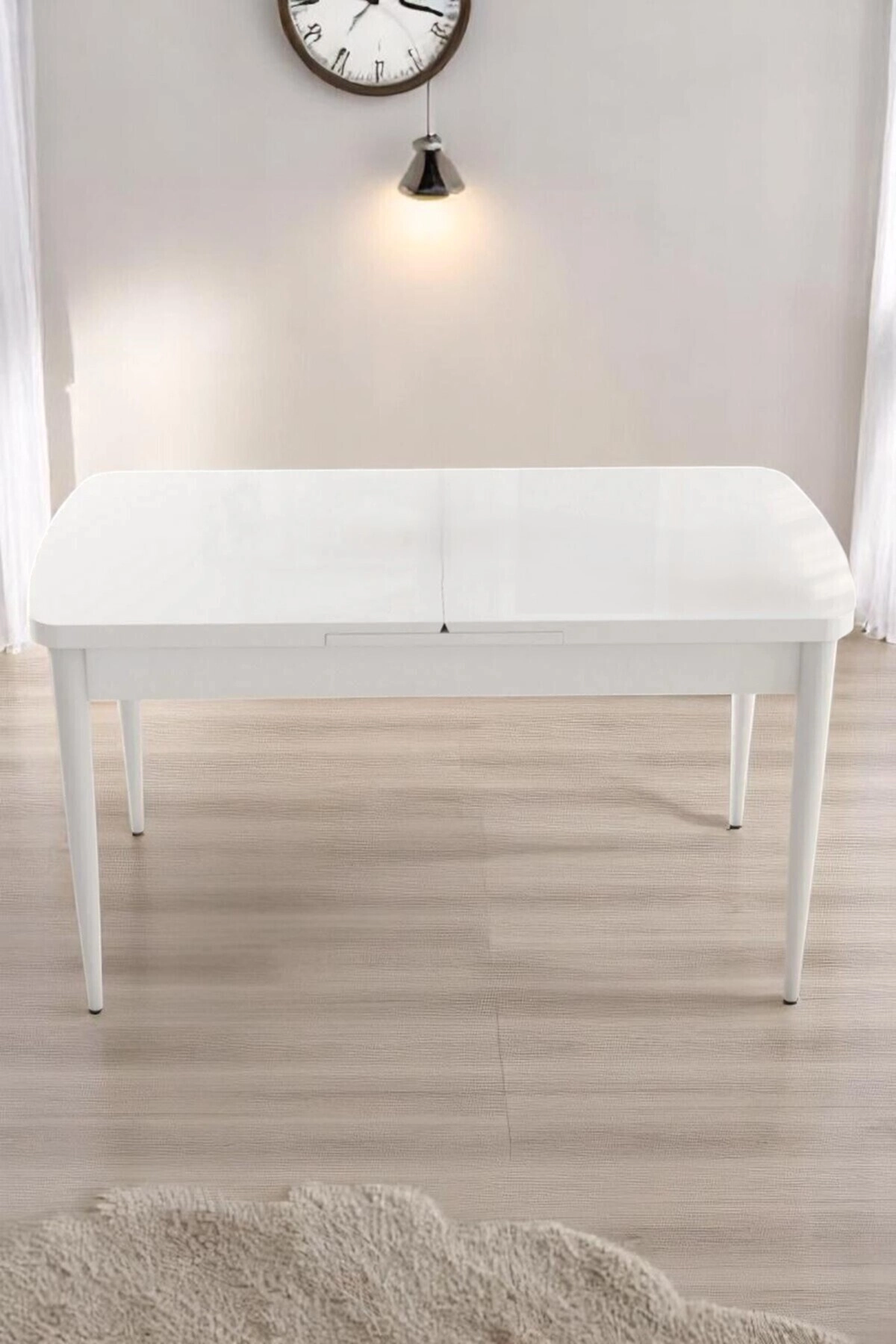 Monera Beyaz 80 x 132 Açılabilen MDF Masa Metal Ayaklı Mutfak Masası Takımı 4 Lacivert Sandalye-2