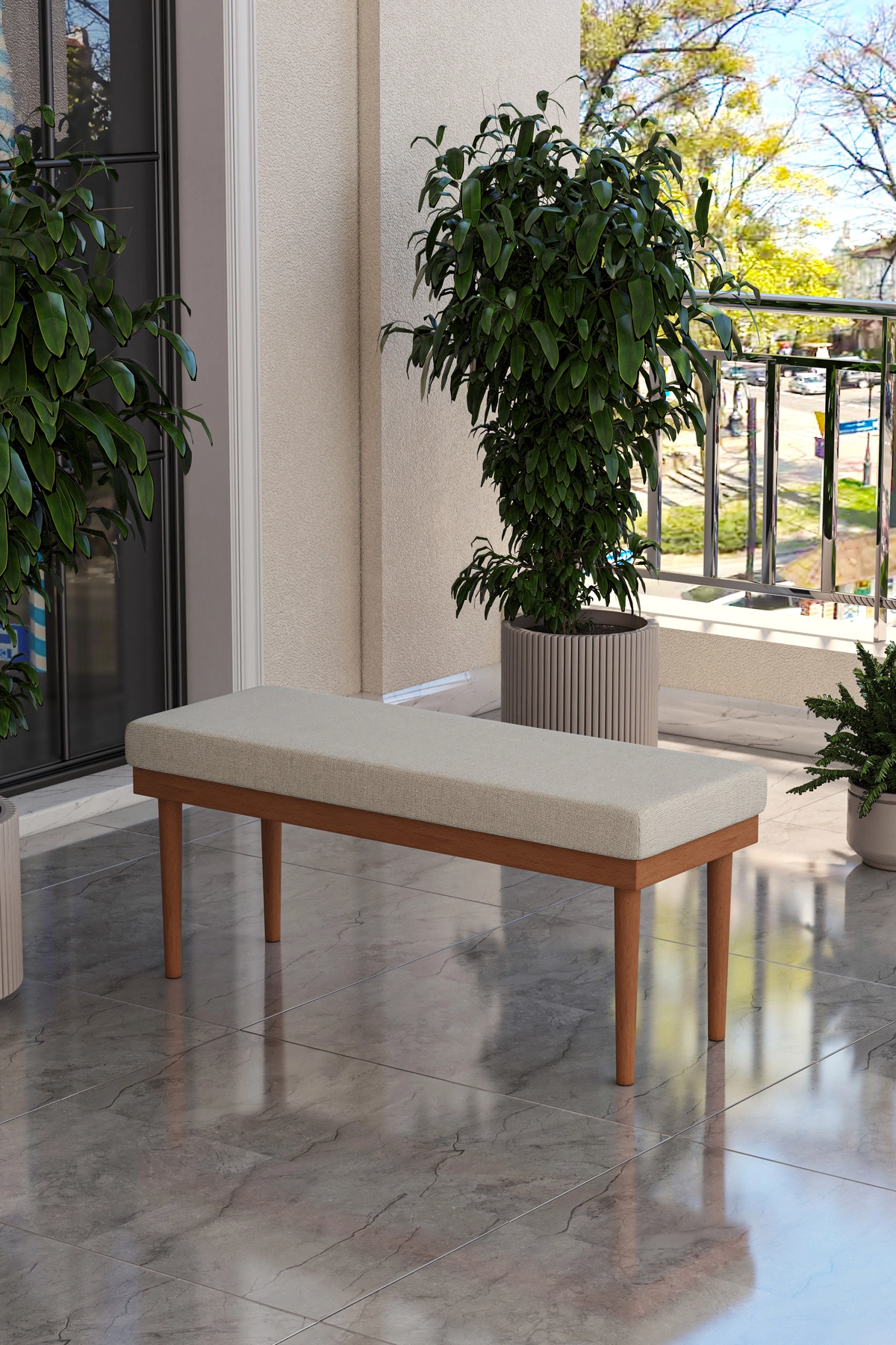 Preda Serisi Masif Fırınlanmış Gürgen Ahşap Bahçe Balkon Takımı 1+1+1+1+Bench+Masa-2