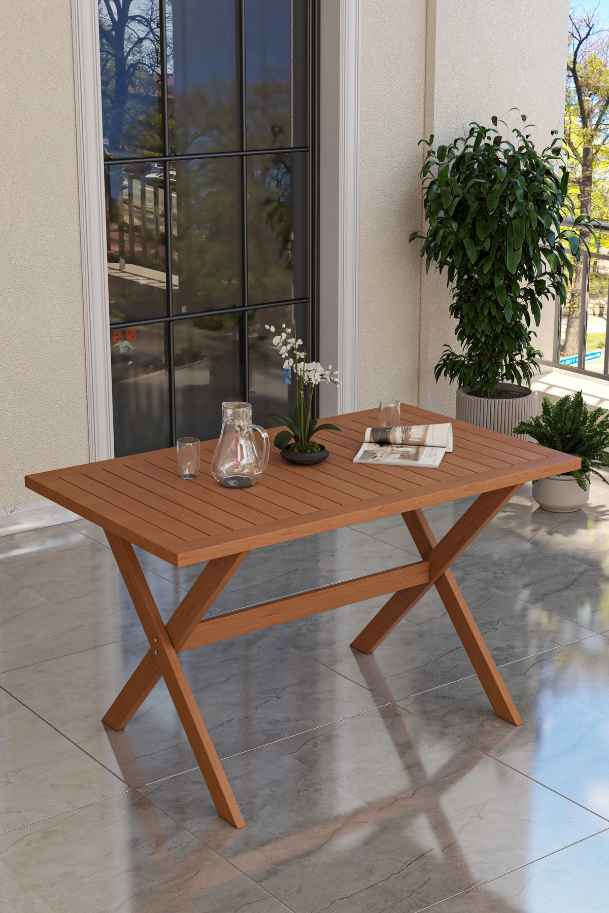 Preda Serisi Masif Fırınlanmış Gürgen Ahşap Bahçe Balkon Takımı 1+1+1+1+Bench+Masa-3