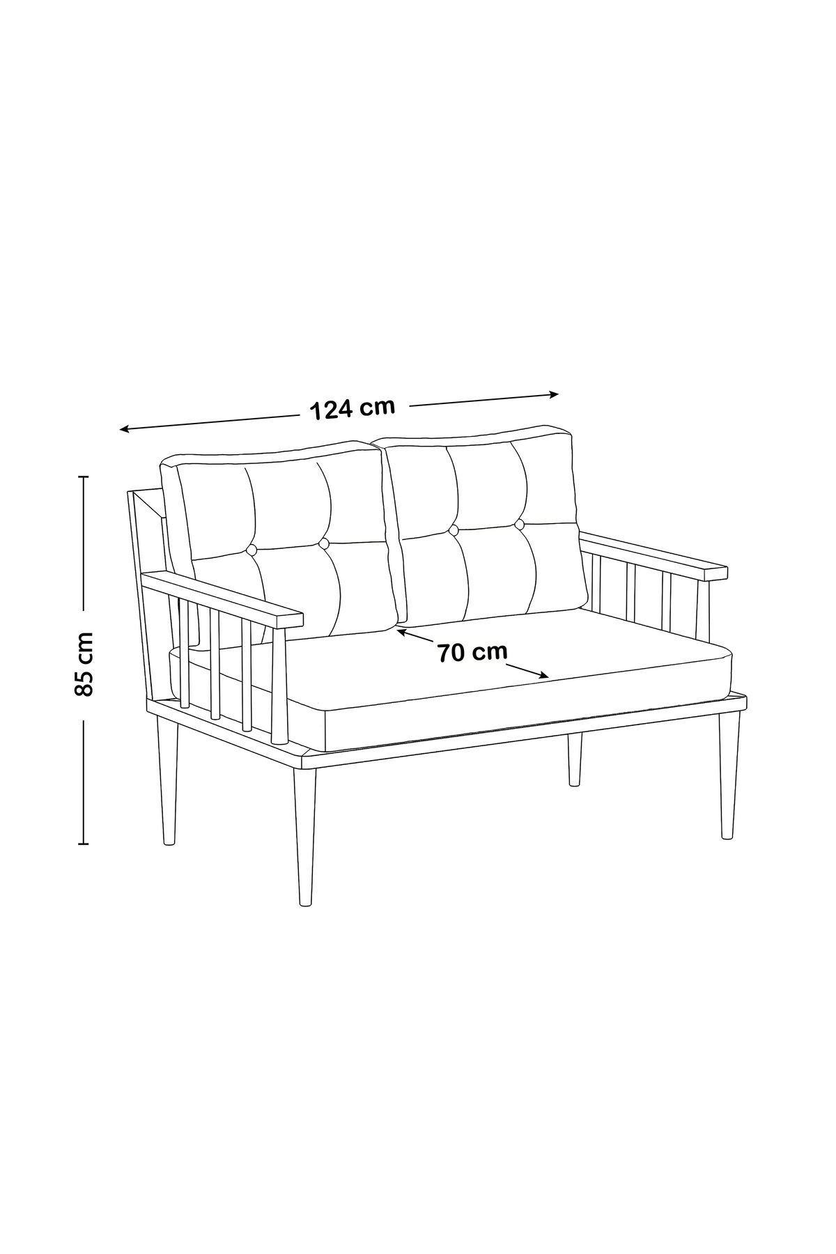 Preda Serisi Masif Fırınlanmış Gürgen Ahşap Bahçe Balkon Takımı 1 Adet İkili Koltuk-2