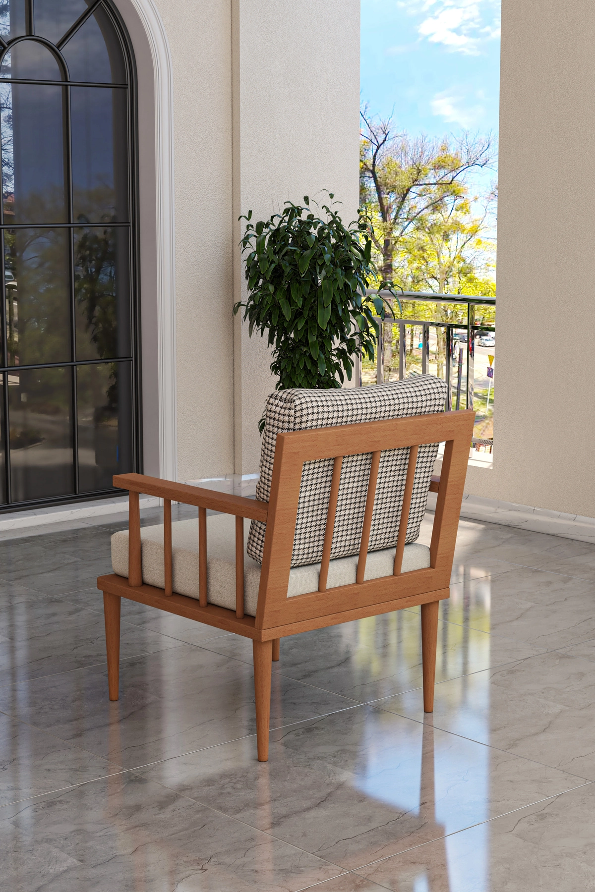 Preda Serisi Masif Fırınlanmış Gürgen Ahşap Bahçe Balkon Takımı 2+2+1+1+Masa-3