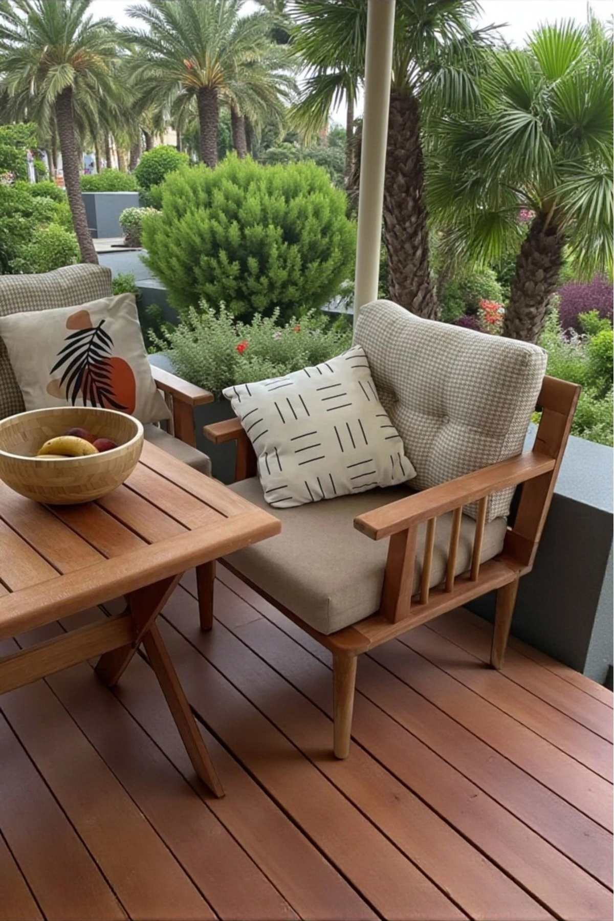 Preda Serisi Masif Fırınlanmış Gürgen Ahşap Bahçe Balkon Takımı 3+1+1+Masa-2