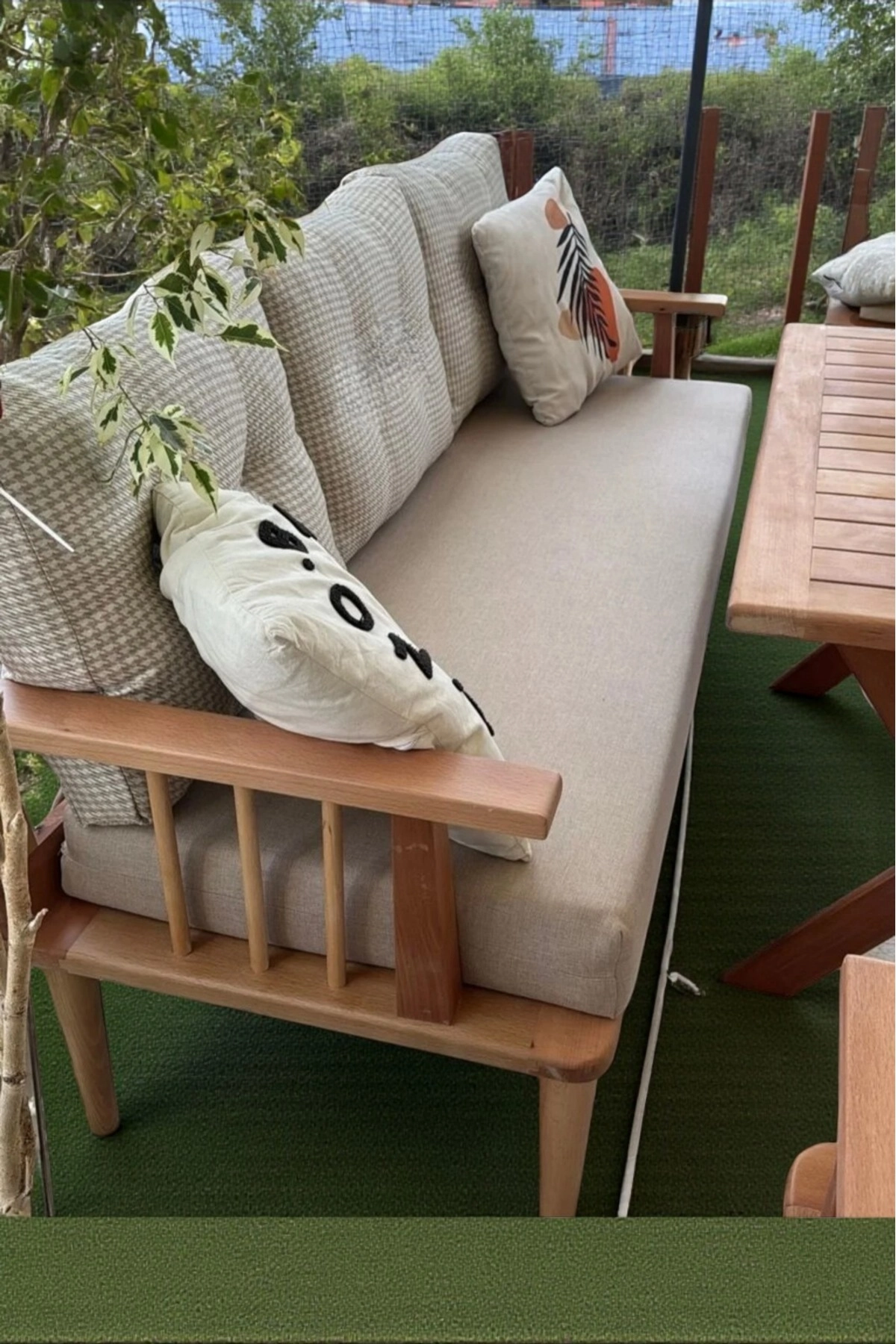 Preda Serisi Masif Fırınlanmış Gürgen Ahşap Bahçe Balkon Takımı 3+1+1+Masa-3