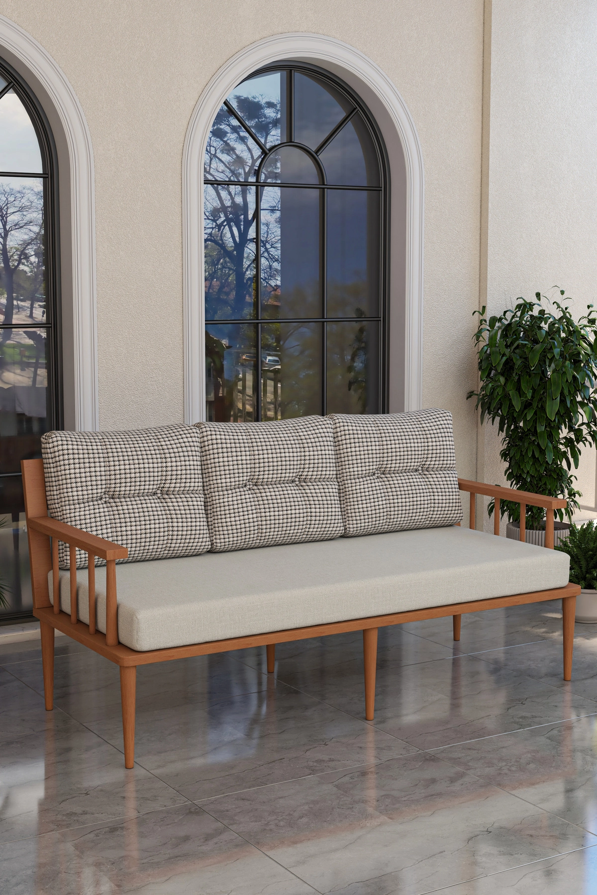 Preda Serisi Masif Fırınlanmış Gürgen Ahşap Bahçe Balkon Takımı 3+3+1+1+Masa-2