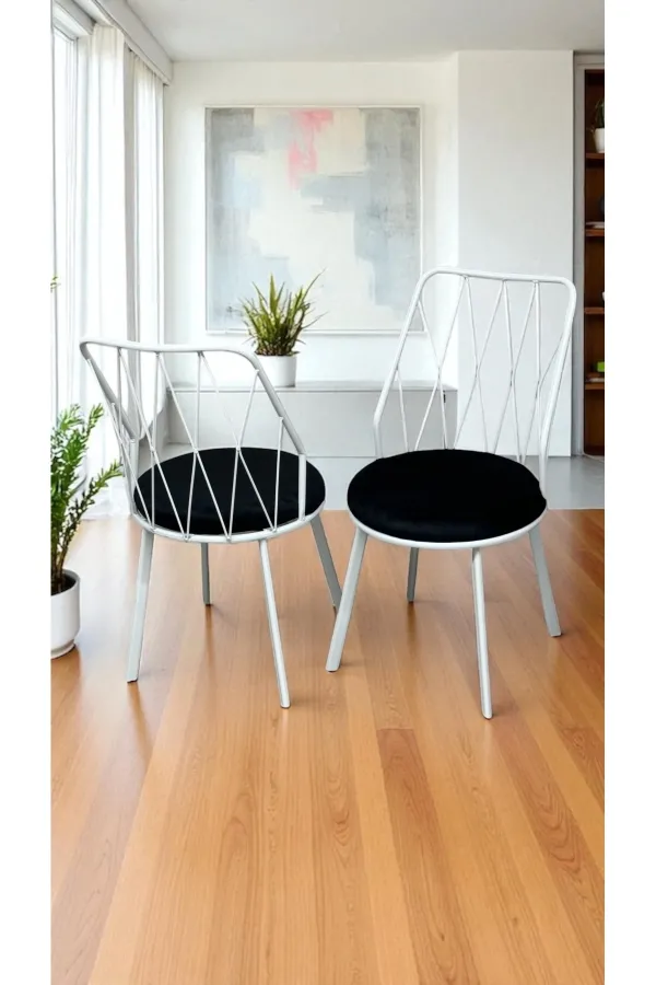 2 Adet Beyaz Yıldız Metal Tel Sandalye Mutfak Cafe Sandalyesi