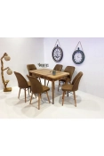 6 Kişilik Açılır Mdf Masa Sandalye Takımı Mutfak Masası Takımı Salon Masası-0