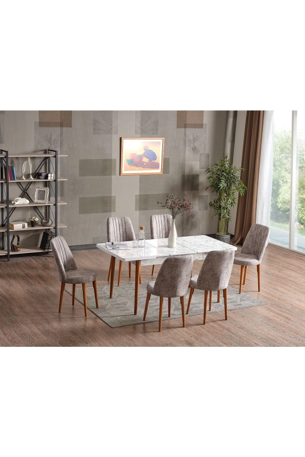 80x130(KAPALI) 80x170(AÇIK) Yemek Odası Takımı Mutfak Masası Takımı Yemek Masası 6 Kişilik-0