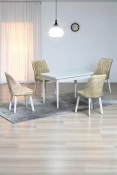 ARVEN Beyaz MDF 70x110 Sabit Mutfak Masası Takımı Beyaz Metal Ayak 4 Krem Sandalye-0