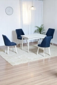 ARVEN Beyaz MDF 70x110 Sabit Mutfak Masası Takımı Beyaz Metal Ayak 4 Lacivert Sandalye-0