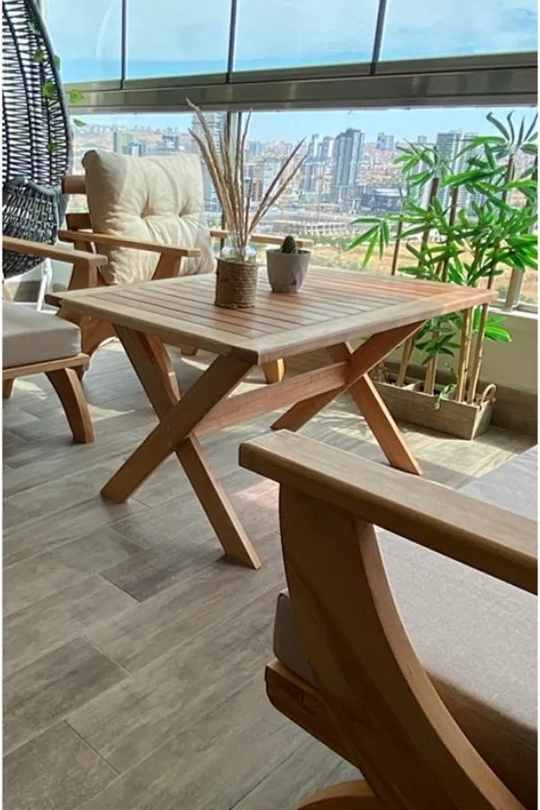 Masif ahşap X bacaklı masa