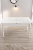 Milas Serisi 80 x 132 Açılabilen Beyaz MDF Mutfak Masası, Yemek Masası Metal Ayak-0
