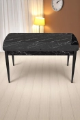 Milas Serisi 80 x 132 Açılabilen Siyah Mermer MDF Mutfak Masası, Yemek Masası Metal Ayak-0