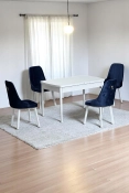 Monera Beyaz 80 x 132 Açılabilen MDF Masa Metal Ayaklı Mutfak Masası Takımı 4 Lacivert Sandalye-0