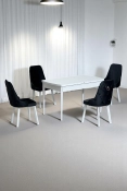 Monera Beyaz 80 x 132 Açılabilen MDF Masa Metal Ayaklı Mutfak Masası Takımı 4 Siyah Sandalye-0
