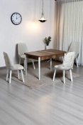 Monera Ceviz 80 x 132 Açılabilen MDF Masa Metal Ayaklı Mutfak Masası Takımı 4 Krem Sandalye-0