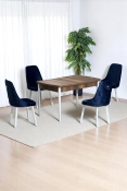 Monera Ceviz 80 x 132 Açılabilen MDF Masa Metal Ayaklı Mutfak Masası Takımı 4 Lacivert Sandalye-0
