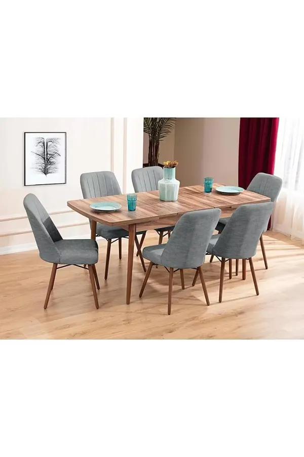 Mutfak Masası Takımı | 6 Kişilik Açılır Masa Sandalye Takımı | Yemek Masası | Masa Takımı - Gri