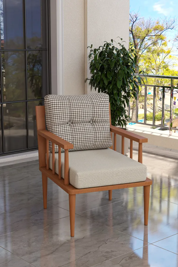 Preda Serisi Masif Fırınlanmış Gürgen Ahşap Bahçe Balkon Takımı 1 Adet Tekli