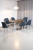 Sera Ceviz 80 x 132 Açılabilen MDF Masa Beyaz Metal Ayaklı Mutfak Masası 6 Kot Füme Sandalye-0