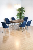 Sera Ceviz 80 x 132 Açılabilen MDF Masa Beyaz Metal Ayaklı Mutfak Masası 6 Lacivert Sandalye-0