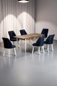 Sera Ceviz 80 x 132 Açılabilen MDF Masa Beyaz Metal Ayaklı Mutfak Masası 6 Siyah Sandalye-0