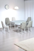 Sonata Beyaz 80 x 132 Açılabilen MDF Masa Metal Ayaklı Mutfak Masası Takımı 6 Krem Sandalye-0