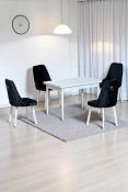 Still Beyaz MDF 70x110 Sabit Mutfak Masası Takımı Beyaz Metal Ayak 4 Siyah Sandalye-0